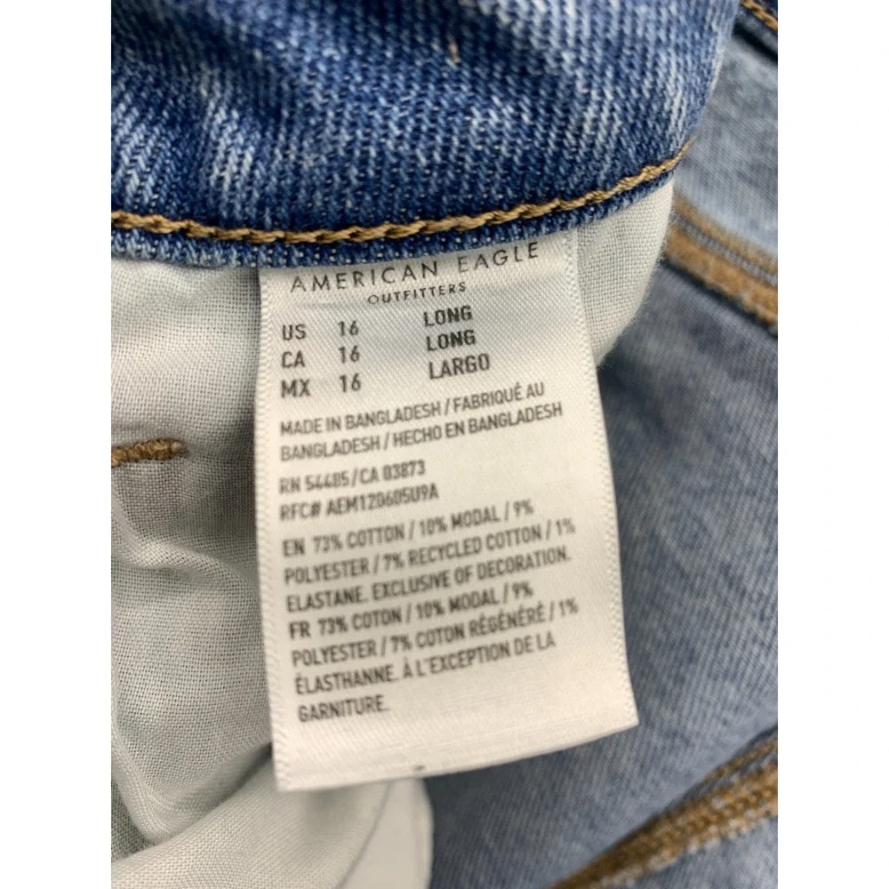 American Eagle Outfitters Curvy Mom Jeans Women 16 Blue Denim Stretch Distressed